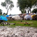 Image of tents on sodden ground